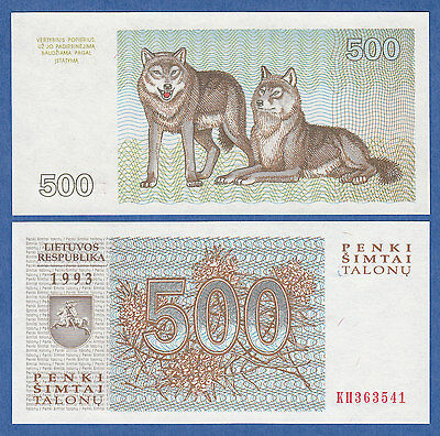 Lithuania 500 Talonu P 46 1993 Unc Low Shipping! Combine Free! Wolf 2 Wolves.