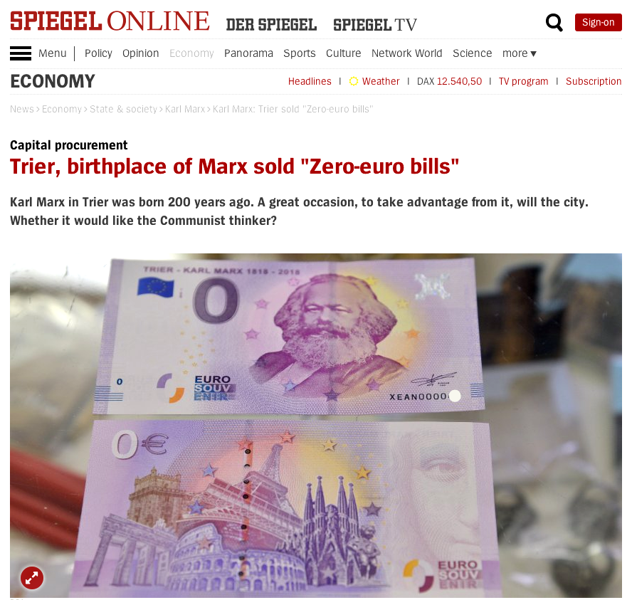 0 Euro Banknote - Karl Marx Trier 1818-2018=200 Years - Zero €