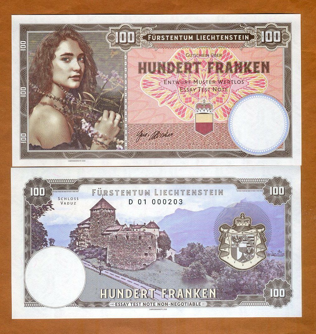 Liechtenstein, 100 Francs, 2018, Private Issue, Specimen > Girl With Flowers