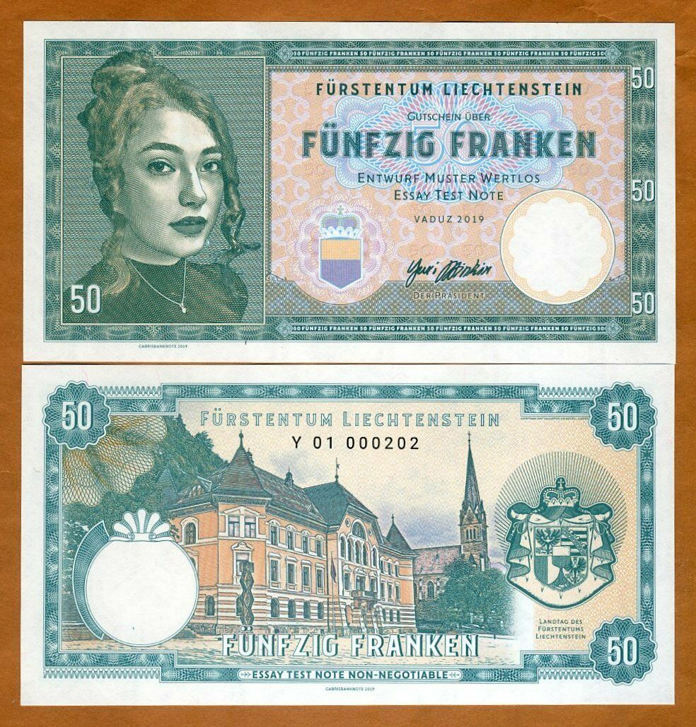 Liechtenstein, 50 Francs, 2019, Private Issue, Specimen > Girl With A Pendant